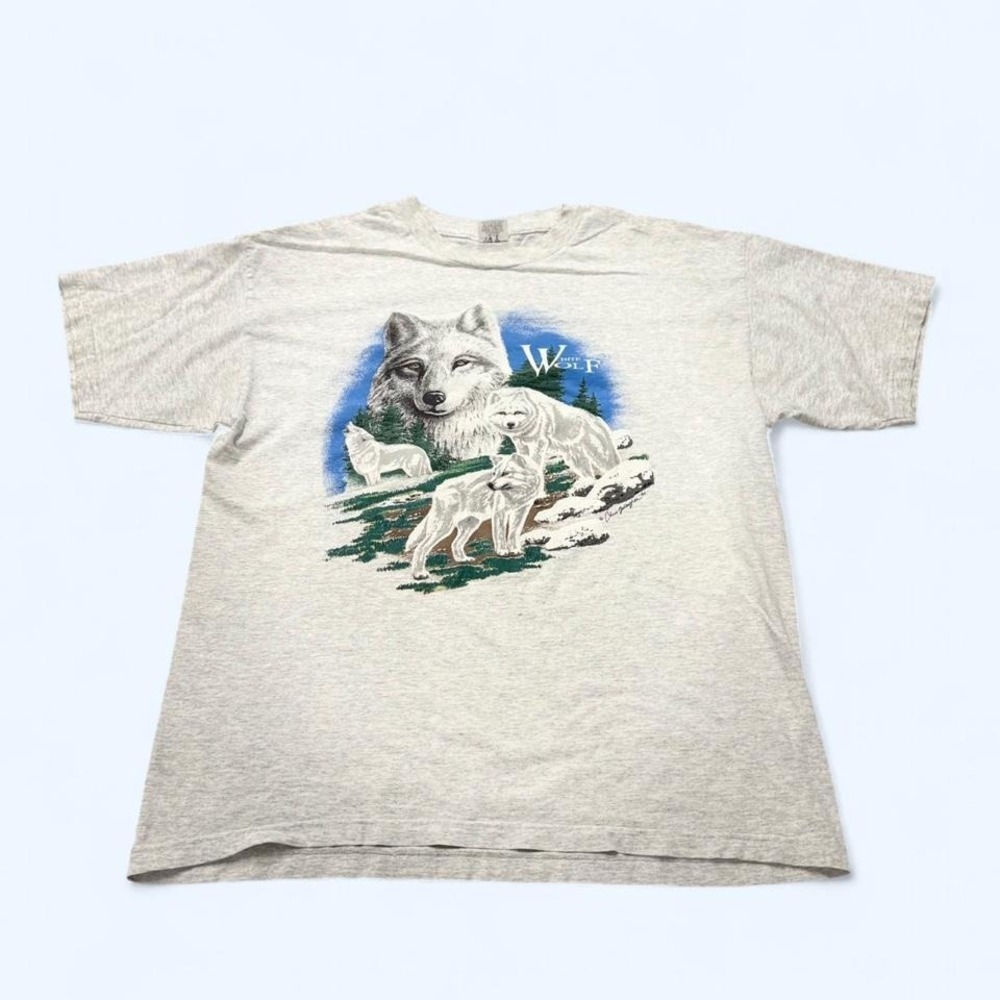 Vintage White Wolf Graphic Tee - USA Made XL